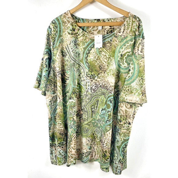 Cato Tops - Cato 26W 28W Top Shirt NEW Slinky Liquid Knit Animal Paisley Print Green 3X